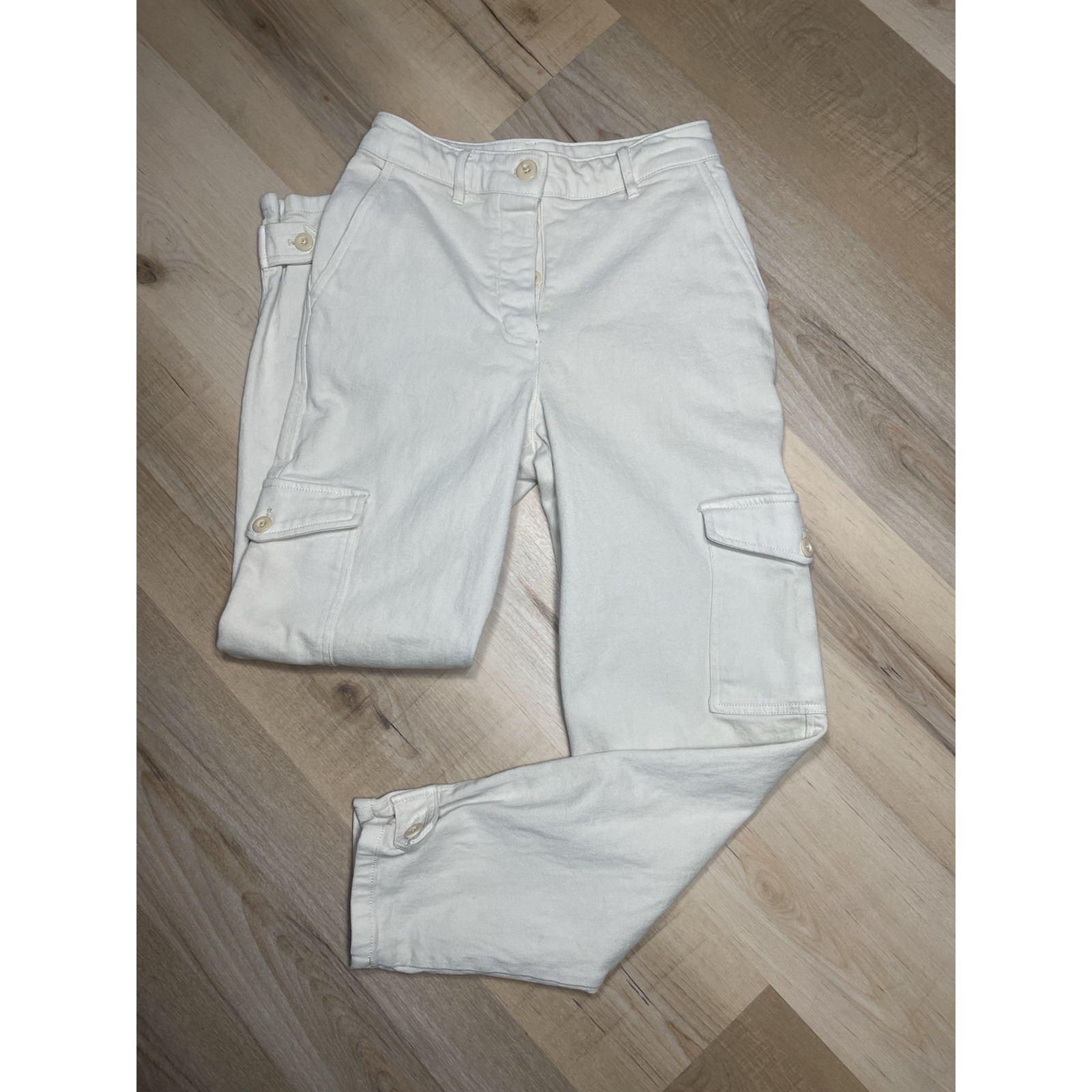Wilfred Free Cargo Pants Cream High Rise Utility Straight Leg Stretch 4